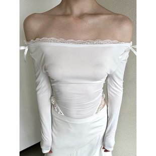 VWHUshowroom 圣洁又堕落的欲感美 蝴蝶结连帽早春一字肩连体上衣