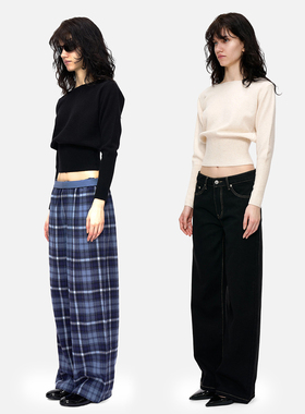 no info品味自然浮现 收腰短款羊绒羊毛混纺秋冬圆领套头衫毛衣