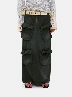 NO INFO 独立的潮流感 复古美式大口袋工装拉链半身裙伞兵裙新款