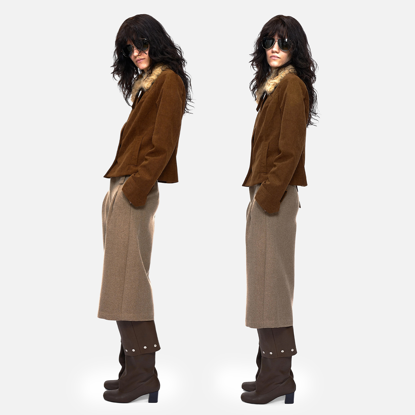 美式复古灯芯绒修身毛领夹克外套