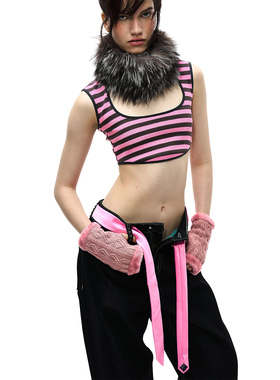 no info‘chick flick’短款条纹针织方领背心上衣2026春夏新款