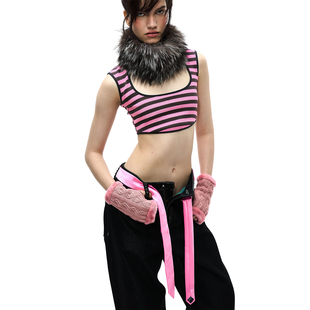 flick’短款 条纹针织方领背心上衣2026春夏新款 info‘chick