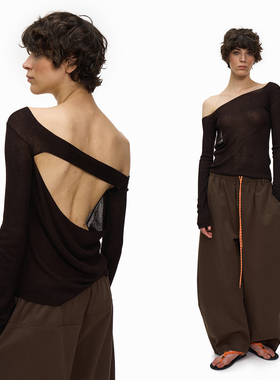 NO INFO“迷人背影 ”微透不对称露肩羊毛长袖针织衫打底早秋新款