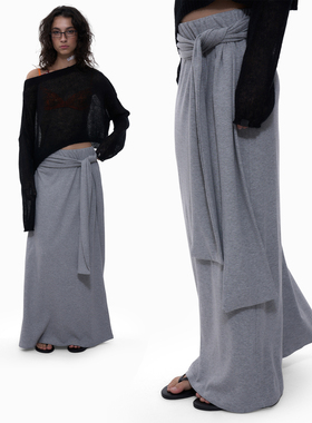 no info不迎合垃圾思想 松弛感散步度假日常系腰直筒半身长裙灰色