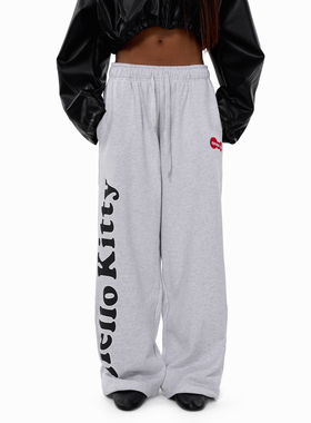 NO INFO“涉谷辣妹”松紧腰阔腿甜酷灰色休闲裤卫裤早春