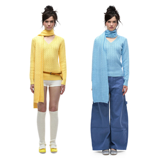 no info 别和日常疏离 2026早春新款V领麻花针织衫围巾学院派毛衣