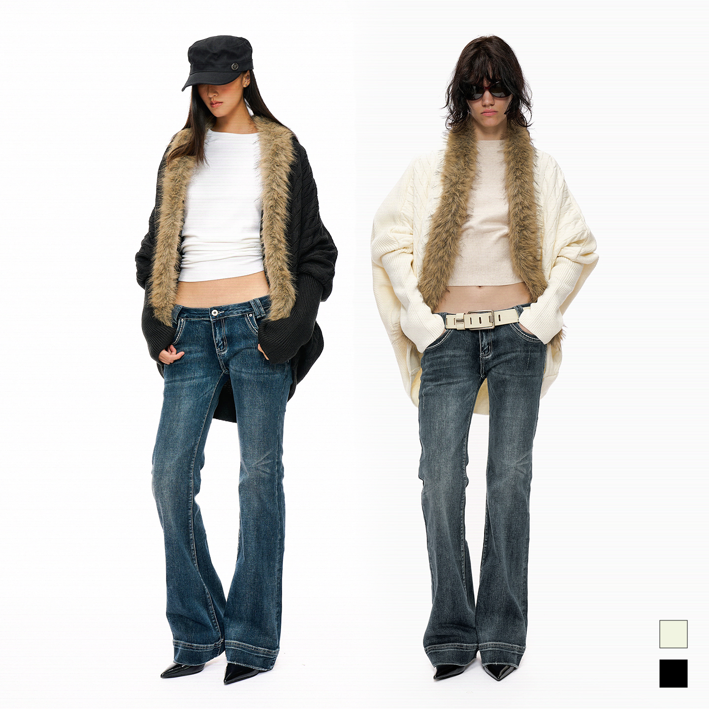 古早奈奈风毛领开衫蝙袖袖外套