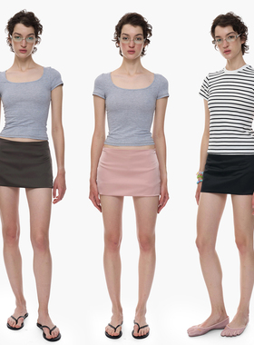 no INFO基础时髦通勤气质系迷你低腰复古裙裤缎面裙裤半身裙女夏