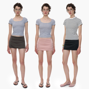 no INFO基础时髦通勤气质系迷你低腰复古裙裤缎面裙裤半身裙女夏