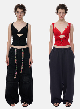 no INFO'经济上升期美学’假两件文胸拼接纽扣开衫显瘦背心上衣女