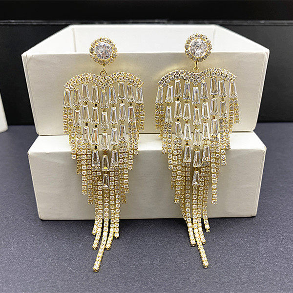 超级夸张耳环欧美气质大牌名媛水钻流苏耳坠925银针大一点的耳钉