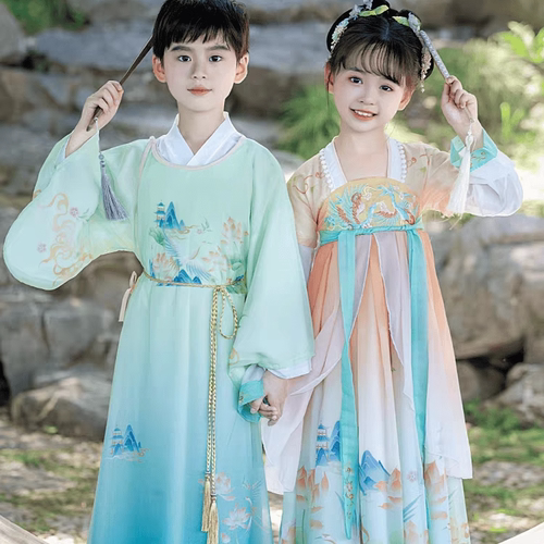 汉服男童2024新款帅气中国风夏款古风唐装女童古装儿童国学演出服