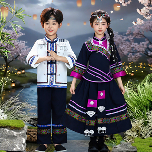 新款儿童三月三儿童少数民族服装男女童演出服壮族苗族长袖民族风