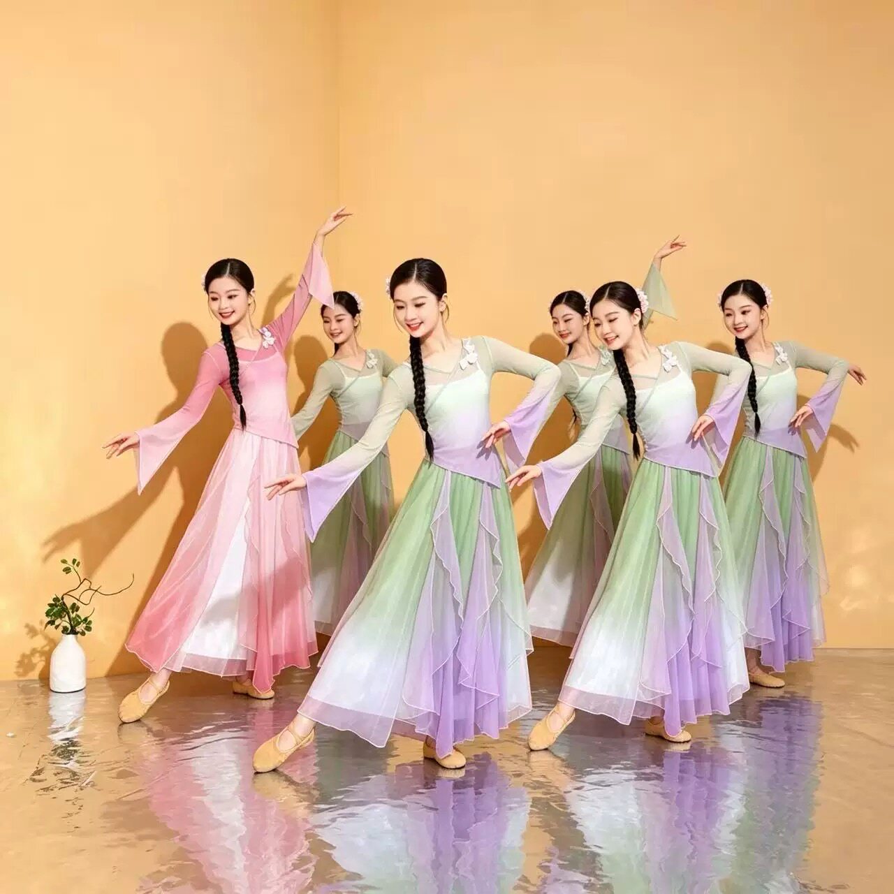 新款渐变儿童古典舞演出服中国风纱衣女汉唐舞蹈服装艺考练功飘逸