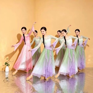 新款渐变儿童古典舞演出服中国风纱衣女汉唐舞蹈服装艺考练功飘逸