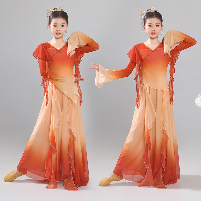 儿童古典舞服纱衣飘逸舞蹈服中国舞表演出服身韵民族舞练功服纱衣