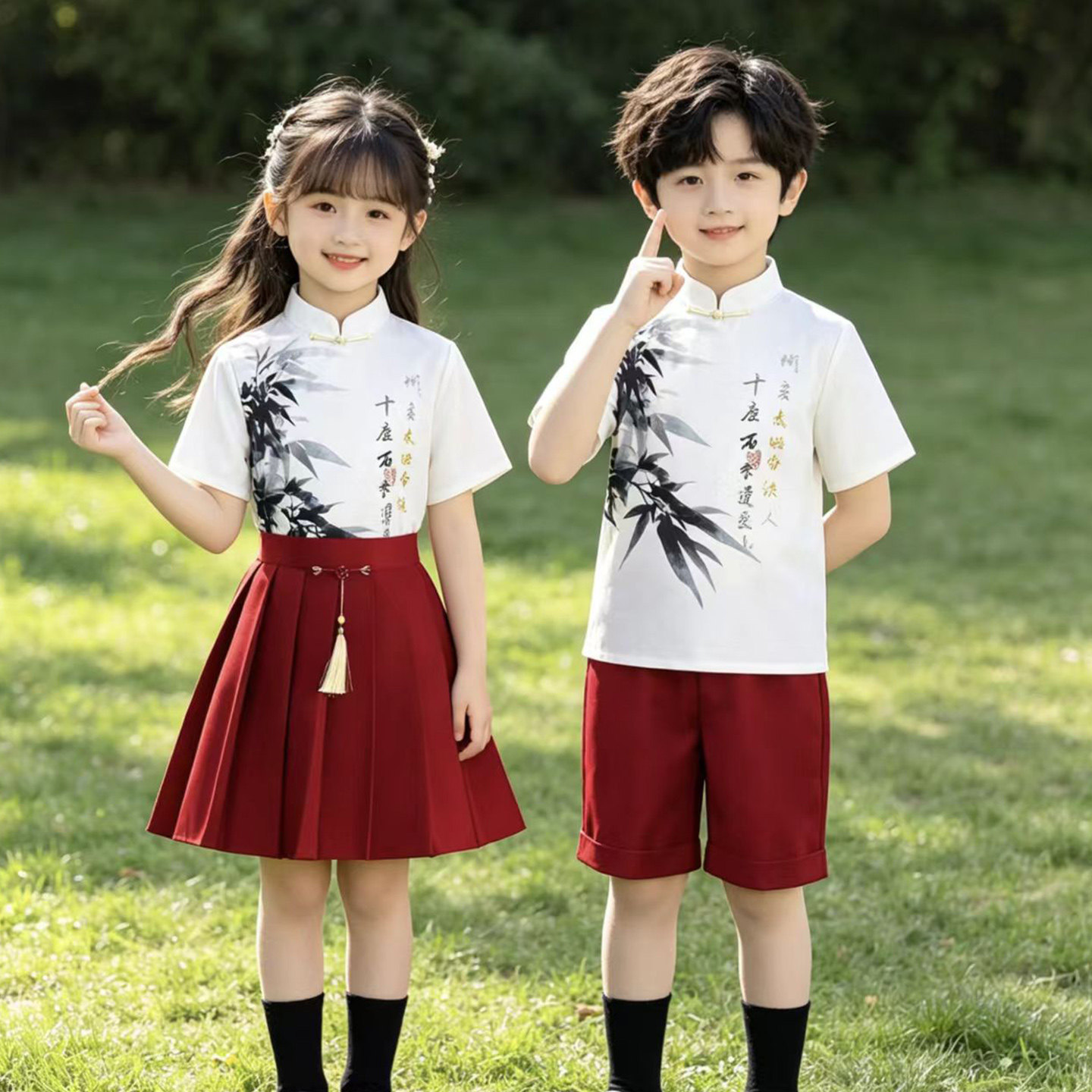 六一新中式儿童合唱服男女童中国风演出套装幼儿园毕业季摄影服装