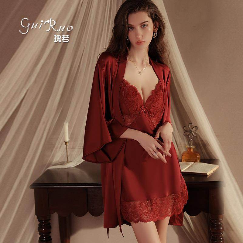 内衣火辣深V加胸垫性感透视蕾丝缎面睡裙外袍家居服套装5054,女士内衣/男士内衣/家居服,睡袍/浴袍,淘宝优惠券,粉丝福利购,淘宝优惠卷