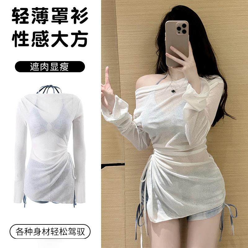 泳衣女分体罩衫扎染三件套清新风遮肚显瘦保守度假温泉小胸纯欲风
