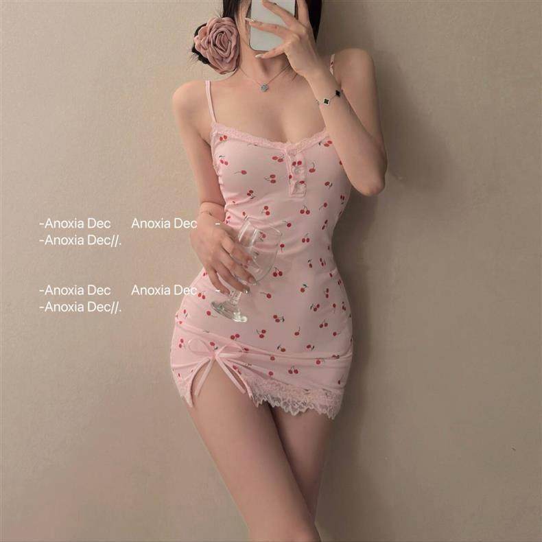 DEC樱桃少女 樱桃纯欲风莫代尔吊带睡裙带胸垫斩男性感睡衣,女士内衣/男士内衣/家居服,睡袍/浴袍,淘宝优惠券,粉丝福利购,淘宝优惠卷