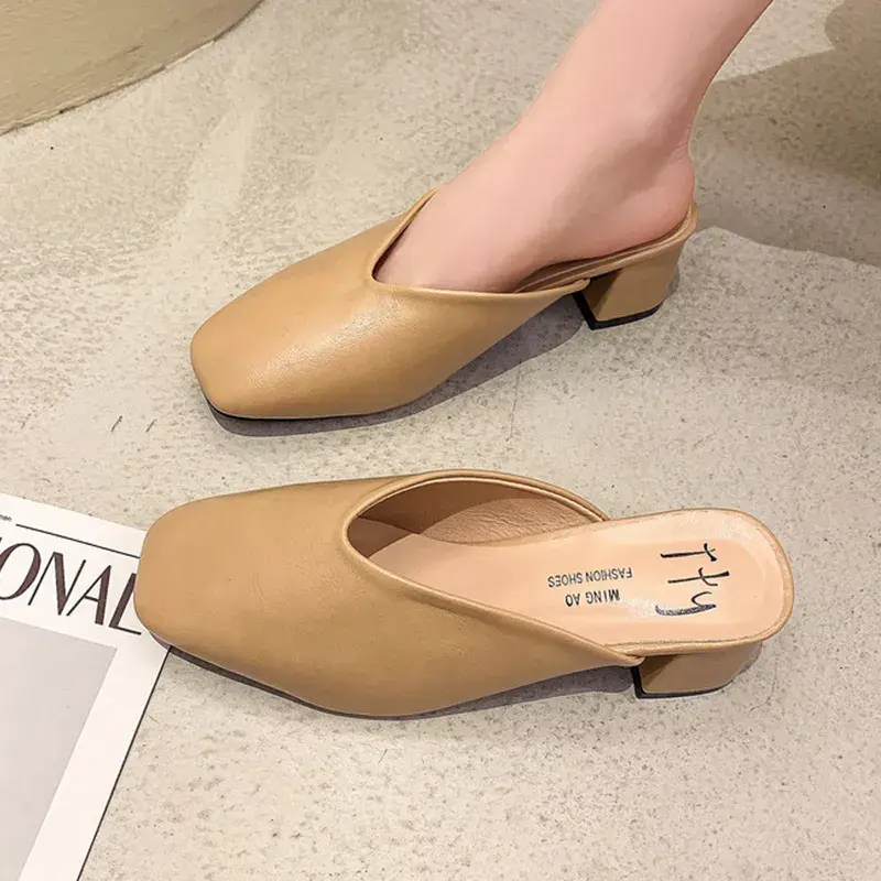 外穿包头半拖鞋女奶奶鞋批季新款粗跟懒人无后跟凉拖鞋温柔风