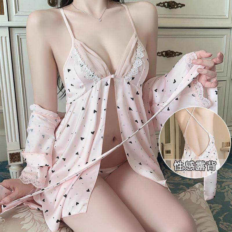 法式缎面内衣性感火辣低胸激情诱惑前开衩睡裙外袍女套装5207,女士内衣/男士内衣/家居服,睡袍/浴袍,淘宝优惠券,粉丝福利购,淘宝优惠卷
