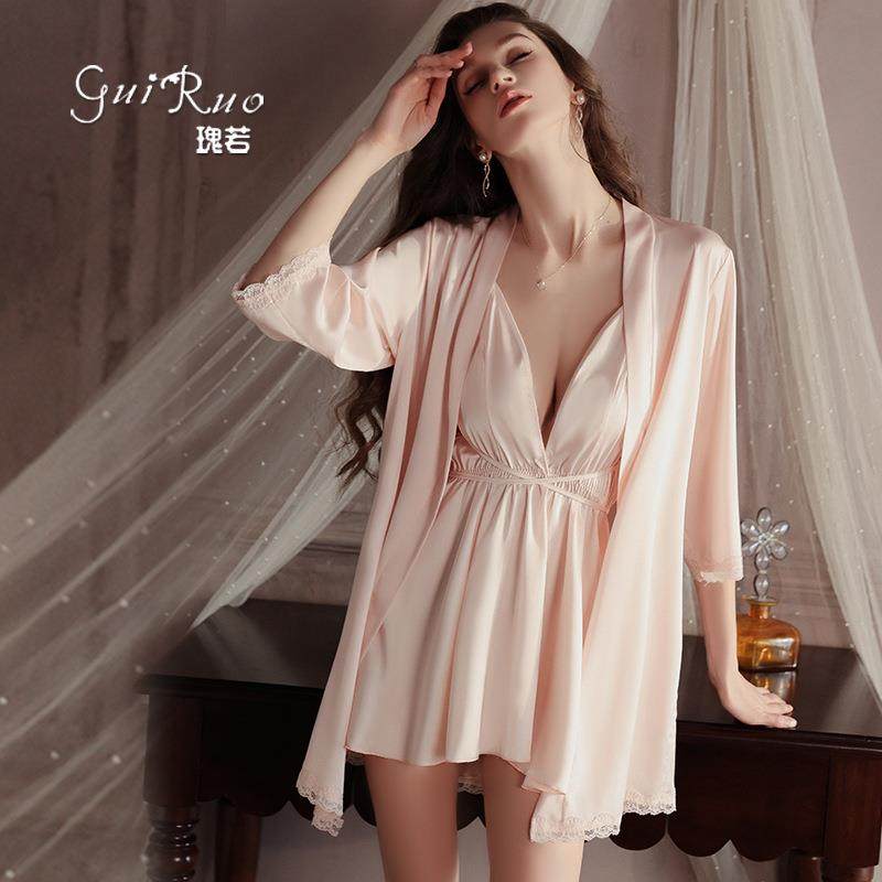 甜美丝滑缎面内衣火辣低胸纯欲深V露背吊带睡裙外袍套装4582,女士内衣/男士内衣/家居服,睡袍/浴袍,淘宝优惠券,粉丝福利购,淘宝优惠卷