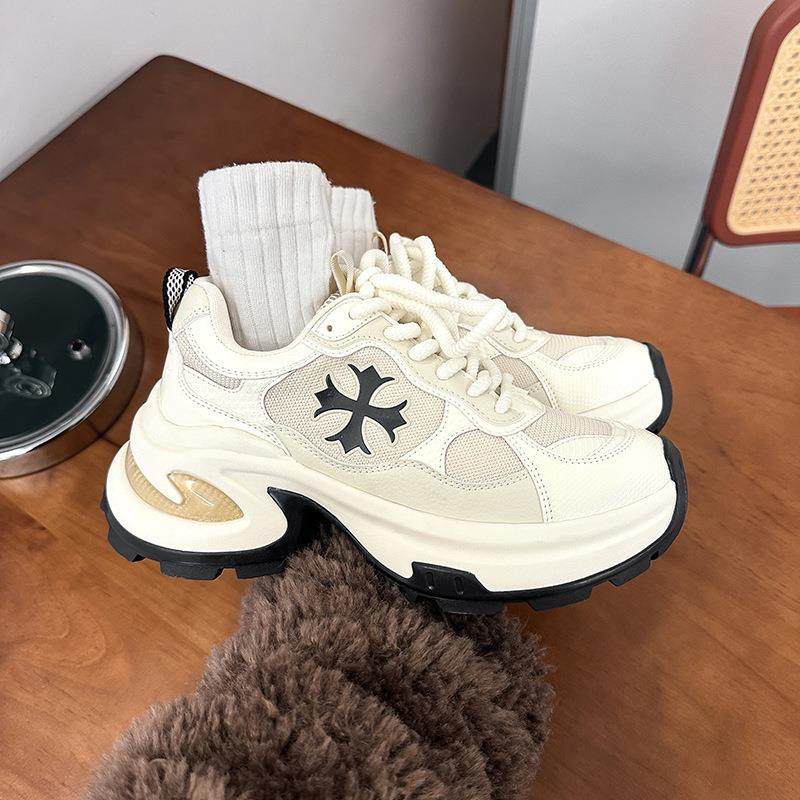 秋季新款增高7.5cm~十字花厚底休闲运动鞋女厚底老爹鞋跑步鞋