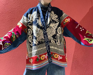 民族风手工老割绒蜡染外套