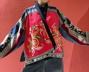 民族风手工老割绒彩蜡外套