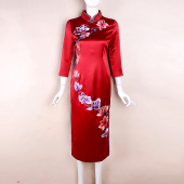 桑蚕丝重工刺绣中袖 素罗Y2026春季 3XL 挂里旗袍酒红尾货 捡漏M