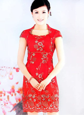 （捡漏MXL）华艺嘉年2025夏季红色低领旗袍连衣裙新娘装敬酒服