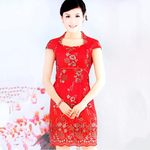 (捡漏MXL)华艺嘉年2025夏季红色低领旗袍连衣裙新娘装敬酒服