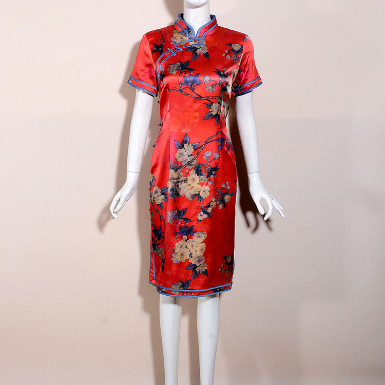 （捡漏3XL4XL）素罗Y2026夏季真丝桑蚕丝旗袍大码女装红折扣尾货