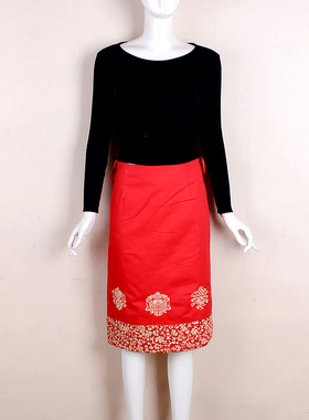 （捡漏L）天利阿香婆2025刺绣半身棉裙新年装红色喜庆国风尾货