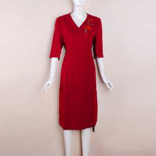 珠绣醋酸中袖 2025春季 连衣裙收身显瘦礼服裙折扣尾货 捡漏L