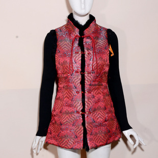 中长无袖 女装 楚昭萍2025冬装 夹棉国风缎面马夹兔毛尾货 L到3XL