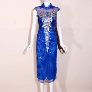 短袖 张晓斋2026夏季 钉片重工刺绣定位花旗袍演出礼服尾货 MLXL