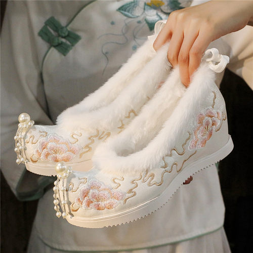 古装鞋子女汉服鞋加绒内增高翘头