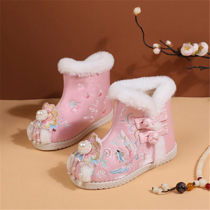 女童绣花鞋加绒棉鞋儿童汉服鞋中