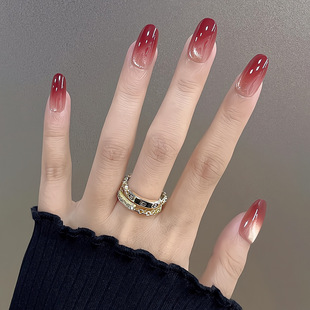 纯手工穿戴甲红色渐变美甲显白气质新款高端定制中椭圆假手指甲片