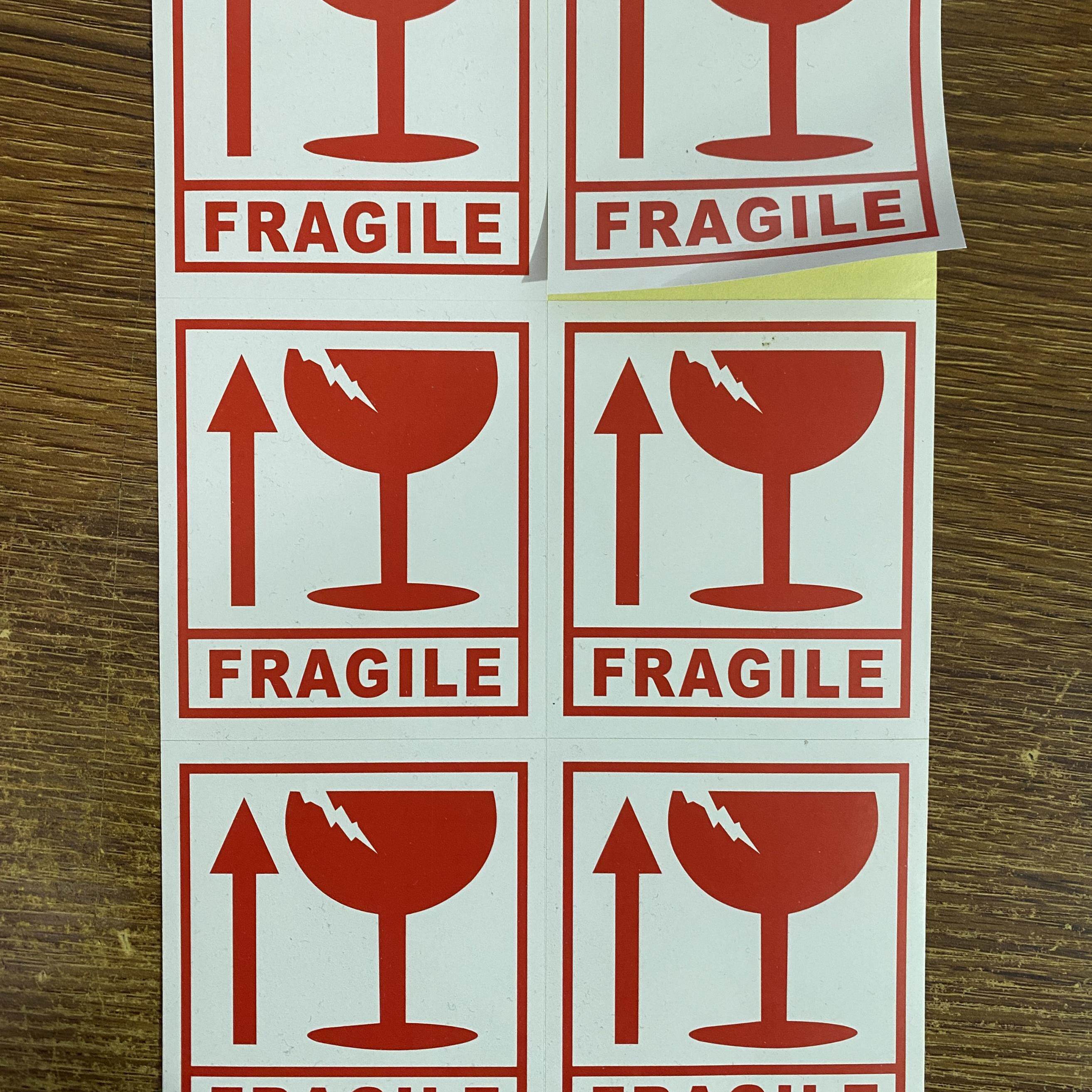 英文版小心易碎标签标贴警示玻璃小心轻放勿压勿摔外贸易碎品警示