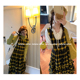 fufufun「洋梨小画家」原创前后两穿重工打褶复古黄格背心裙