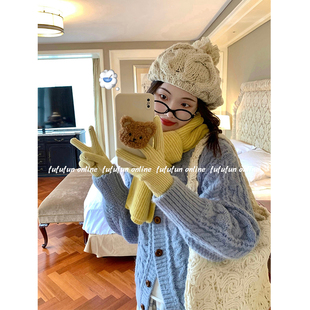 fufufun「雪国少女」日系复古治愈系蓝蓝麻花钩花毛衣