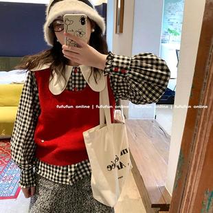 fufufun「小红莓」显白叠搭日系复古细节织法学院针织背心马甲