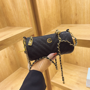 鱼子酱小众质感菱格链条包笔筒包时尚 百搭小圆包高级感单肩斜挎包