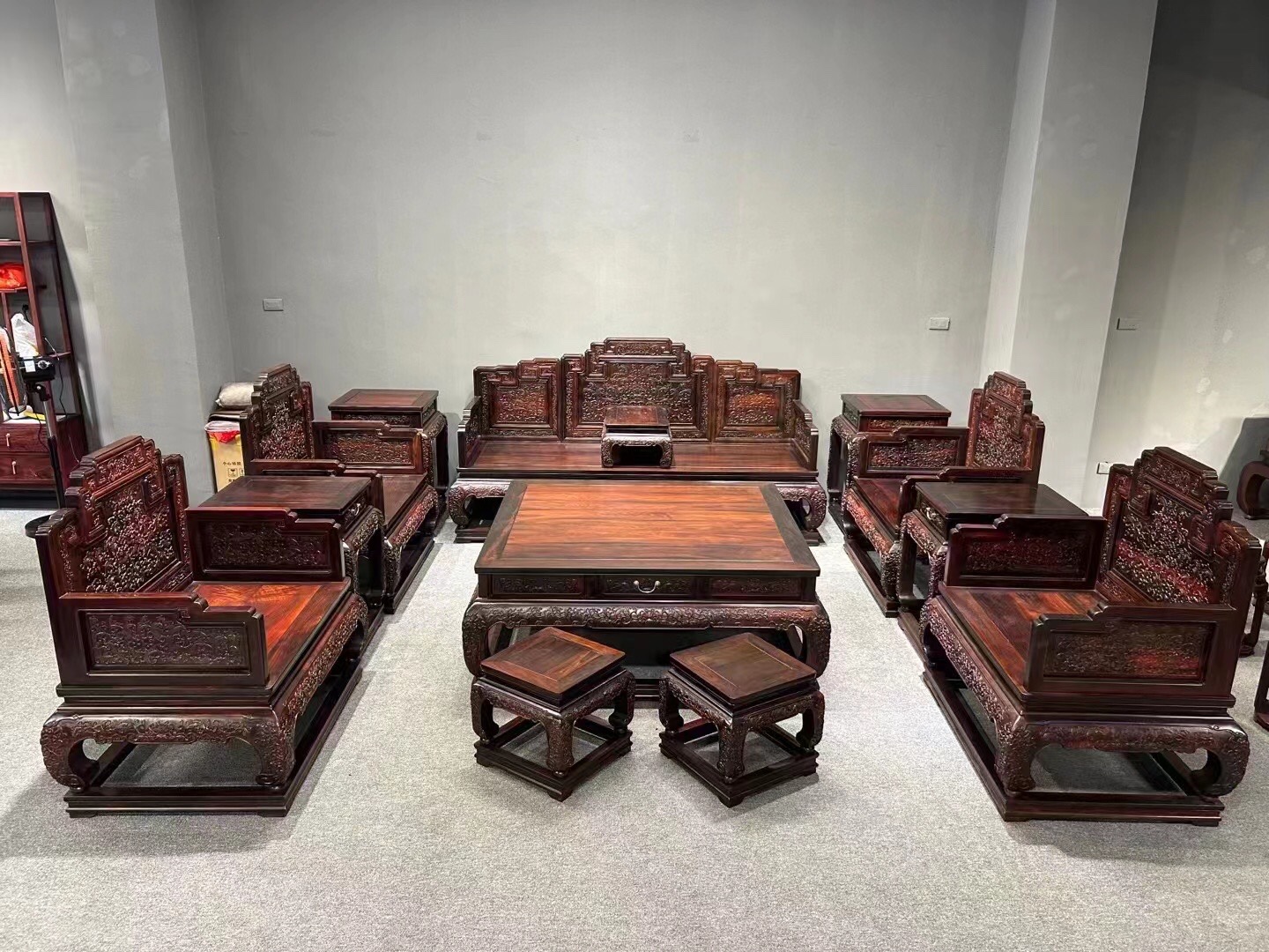 红木新中式沙发大款老挝大红酸枝西番莲国宾款沙发客厅现代大户型