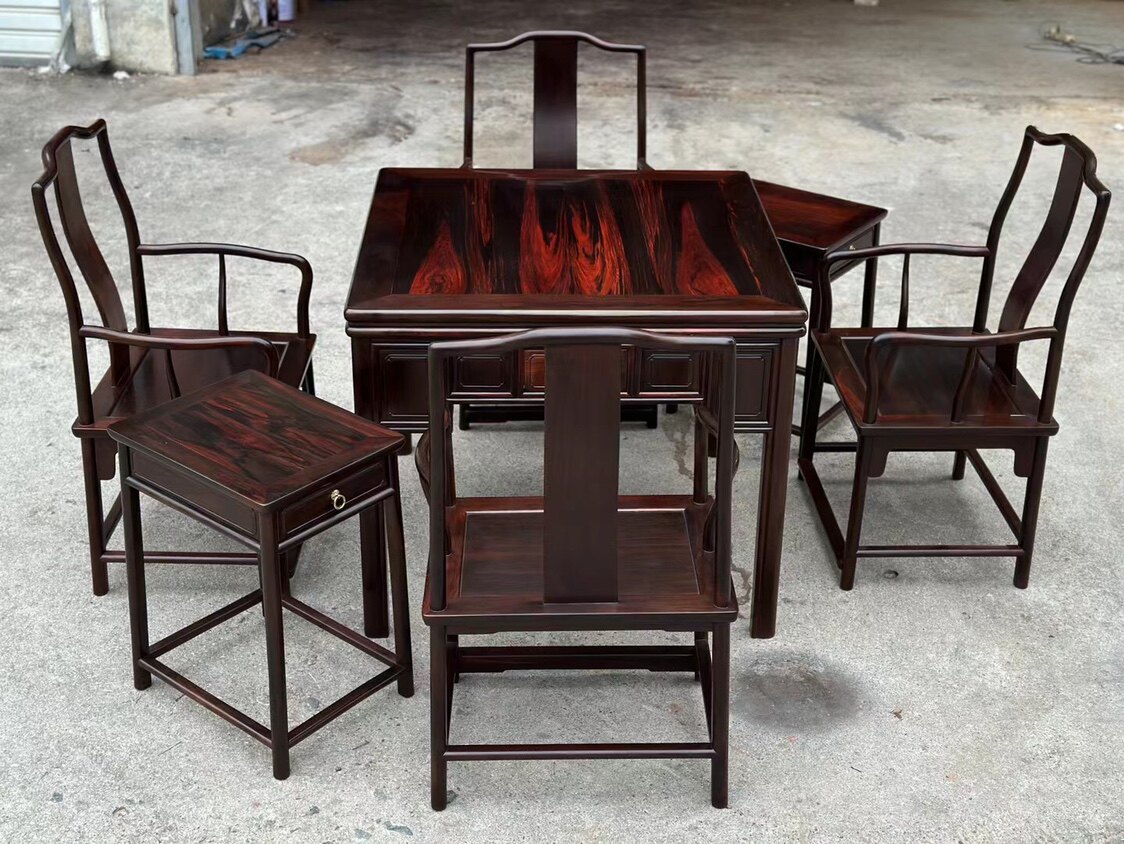 大红酸枝红木家具自动麻将桌家用休闲娱乐茶几中式实木四人桌