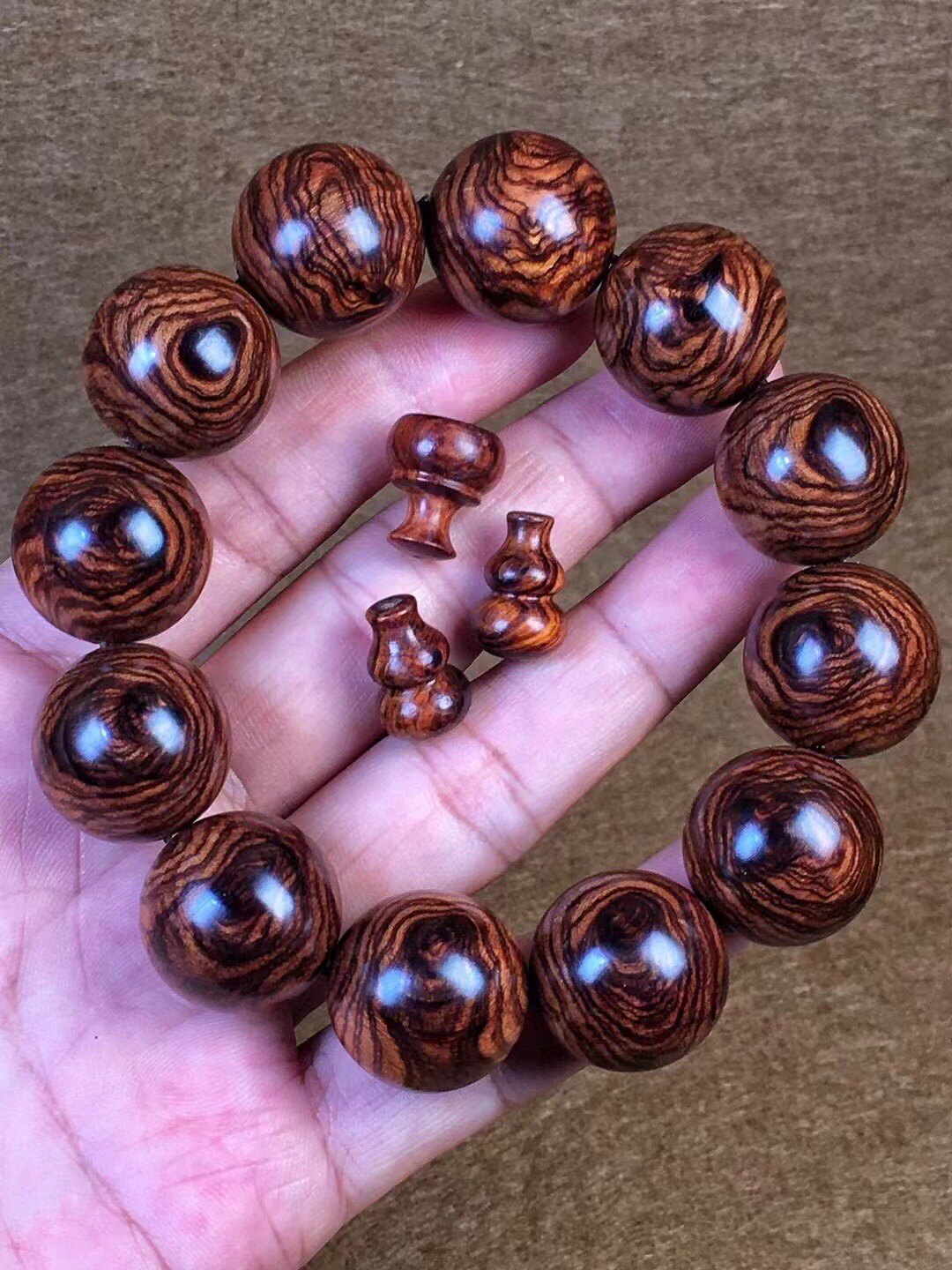 黄花梨手串男2.0紫油梨虎皮纹糠梨老料满纹佛珠降香黄檀手链文玩