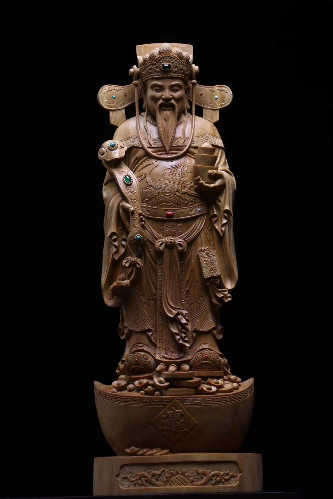 猛犸象牙福禄寿小叶紫檀神像摆件描金福星禄星寿星财神爷佛像供奉